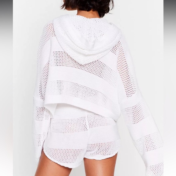 NWOT Nasty Gal Crochet Hoodie And Shorts Loungewear Set size small - Picture 5 of 6